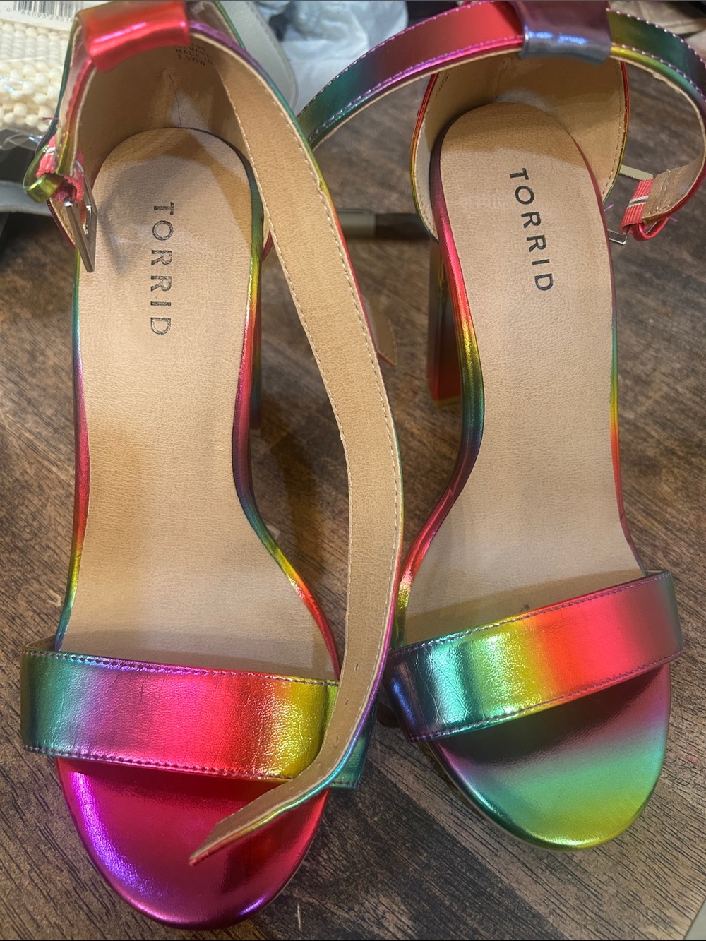 torrid Rainbow Metallic Open-Toe Ankle Strap Heels